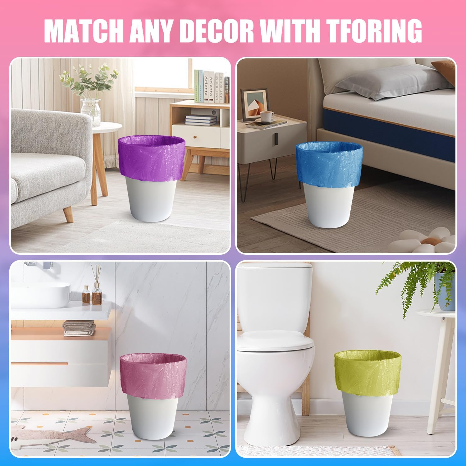 300 Count 1.2 Gallon Trash Bags - 4.5 Liter Colored Small Garbage Bags Unscented Mini Can Liners Leakproof & Tear Resistant for Bathroom, Office, Home