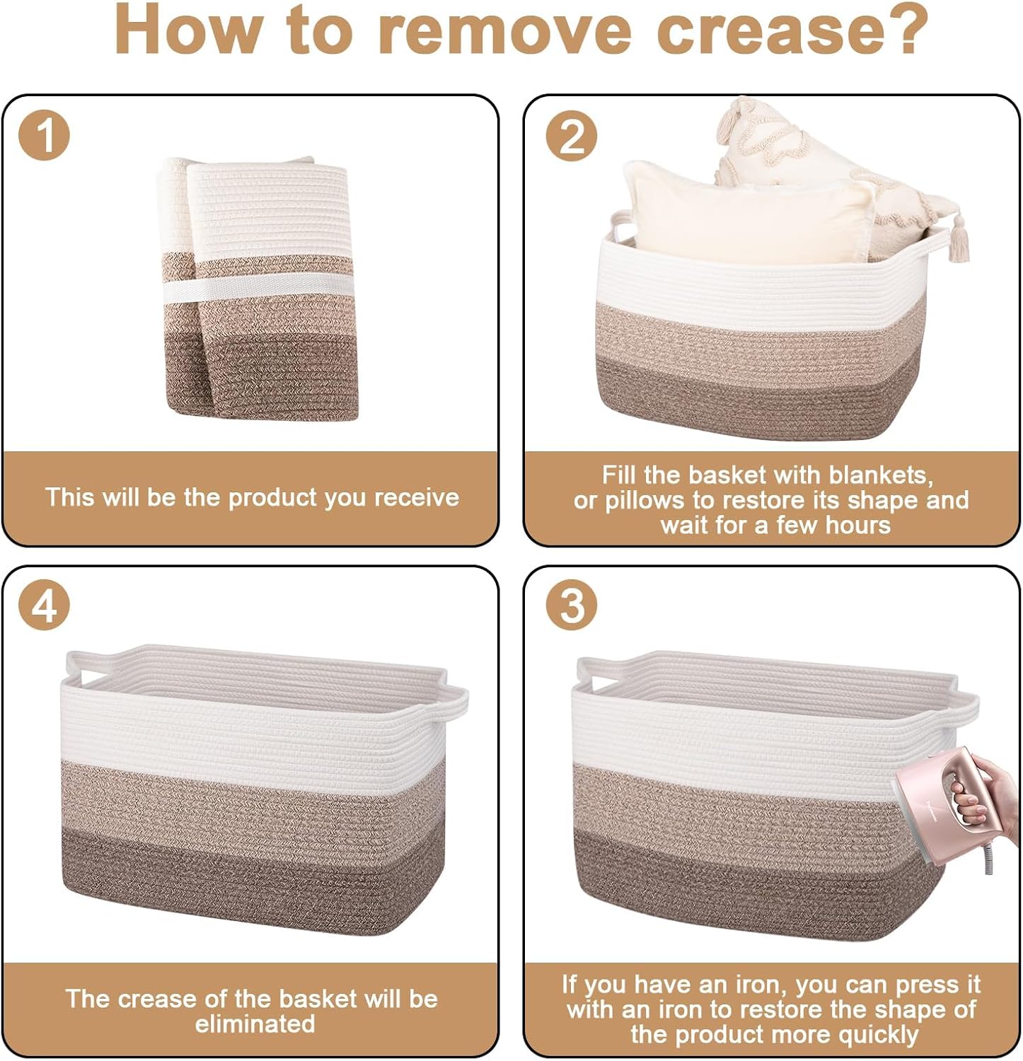 OIAHOMY Rectangle Woven Storage Basket - Nursery Cotton Rope Baskets for Storage, Toy Basket Organizing for Living Room, 17.7"x13.8"x11"- Pack of 3 - Gradient Yellow