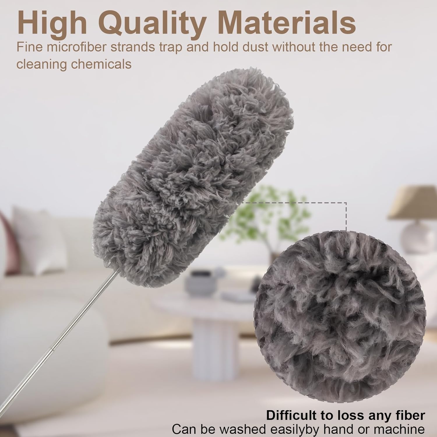 Microfiber Feather Duster Extendable Duster with 14"-33" Extra Stainless Steel Pole, Bendable Head & Long Handle Dusters for Cleaning Ceiling Fan,Ceiling, Blinds, Furniture & Cars Gray