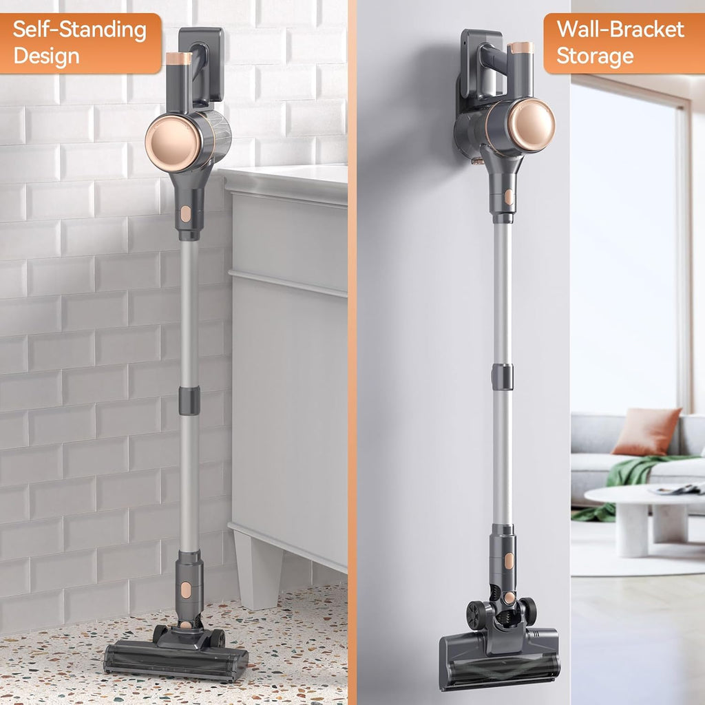 N8 Cordless Vacuum Cleaner,Lightweight Stick Vacuum with Powerful Suction,2200mAh Battery,40 Mins Runtime,Self-Standing,Rechargeable Vacuum Cleaners for Home Hardwood Floor Carpet Pet Hair (Gold)