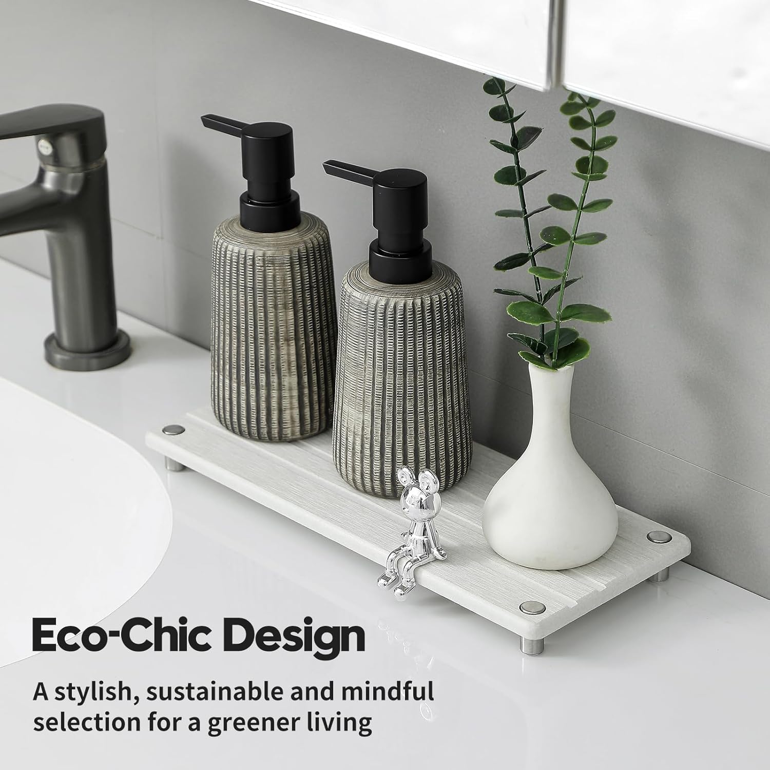 Instant Dry Sink Caddy Kitchen Sink Organizer, Quick Drying Stone Tray Diatomite Sponge Holder Soap Dish, Bathroom Countertop Fast Dry Water Absorbing Vanity Rack, Beige,12" x 5"