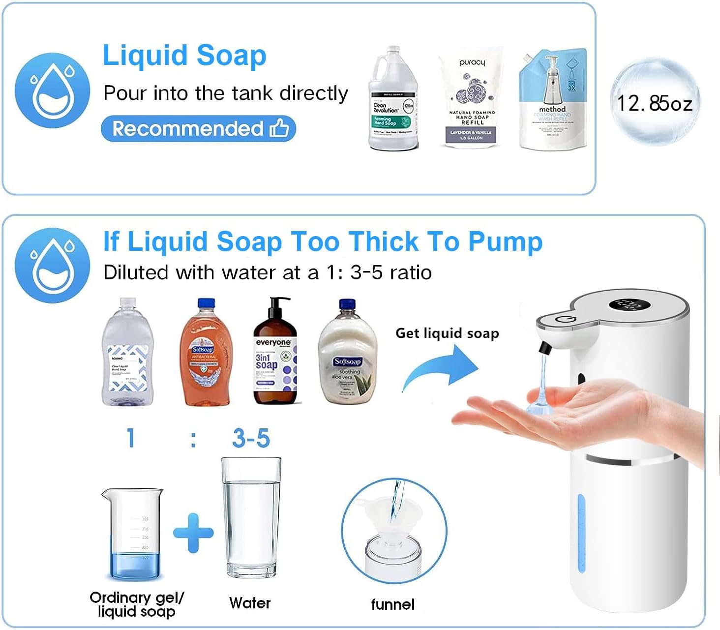 Automatic Liquid Soap Dispenser,6 Level Adjustable Liquid, Wall Mount Soap Dispenser,USB Rechargeable with LED Display,12.8oz/ 380ml Touchless Hand & Dish Dispenser for Bathroom, Kitchen