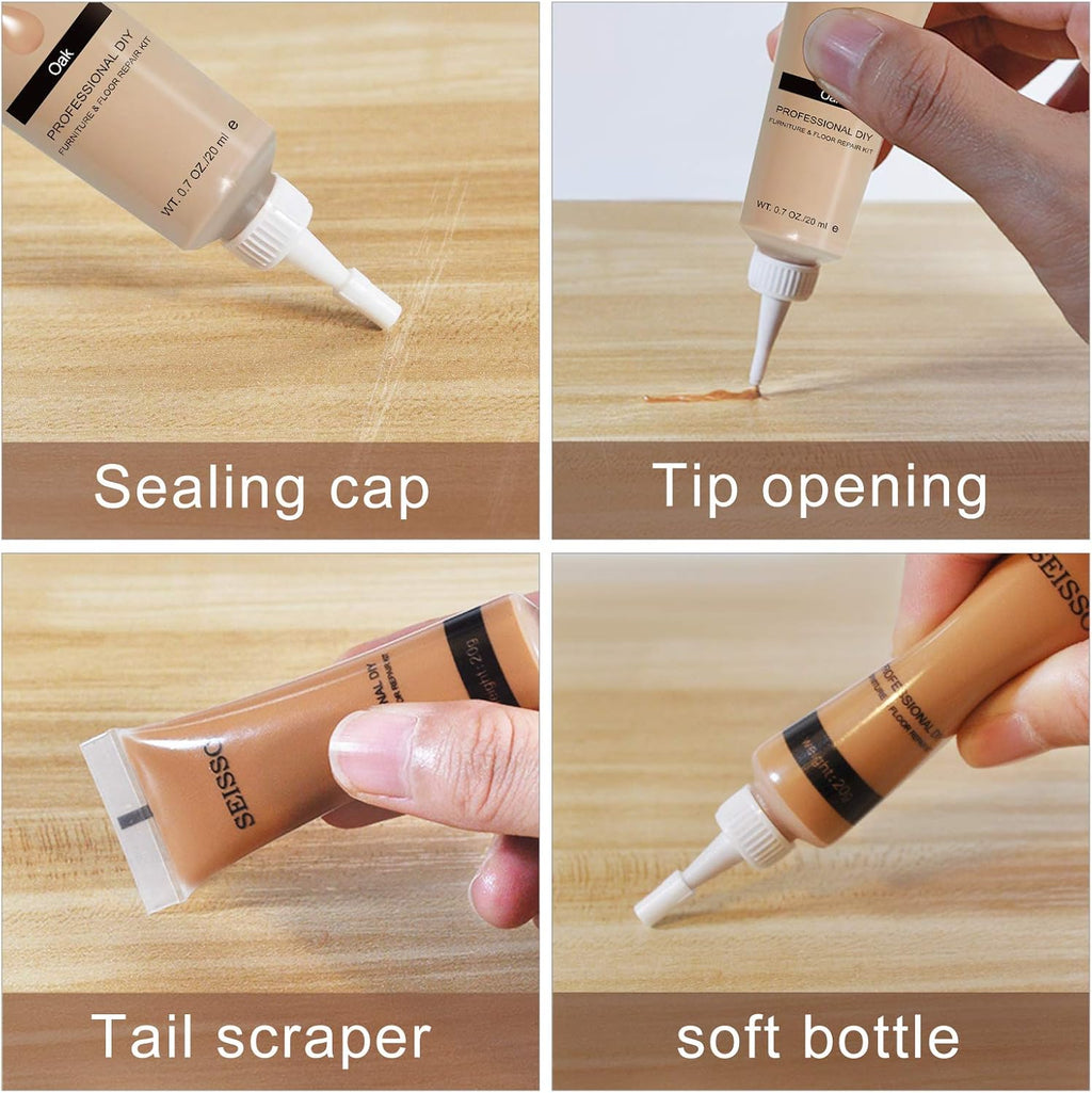 SEISSO Furniture Repair Kit 50 Pcs, 24 Colors Wood Fillers, Wood Paint, Wood Repair Kit, Wood Touch up Fillers Repair Scratches, Discoloration, Cracks, Stains, for Wooden Tables, Cabinet, Floors, Door