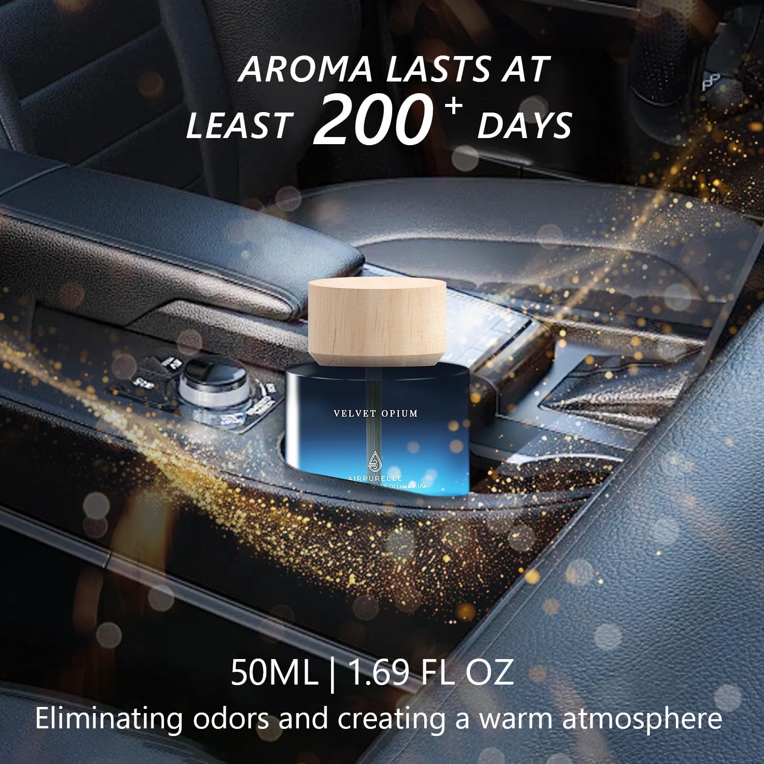 Car Air Freshener for Men & Women – Long-Lasting Amber Vanilla Essential Oil Diffuser for Car Cup Holder – 50ML (1.7 FL OZ) Car Scent Diffuser, Inspired by Perfume – Made in USA