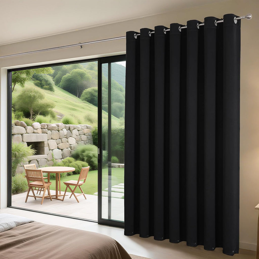 Joydeco Blackout Patio Sliding Door Curtains 84 Inches Long, Grommet Privacy Room Divider Curtains, Extra Wide Thermal Blackout Drapes for Bedroom Living Room (Black, 100Wx84L, 1 Panel)
