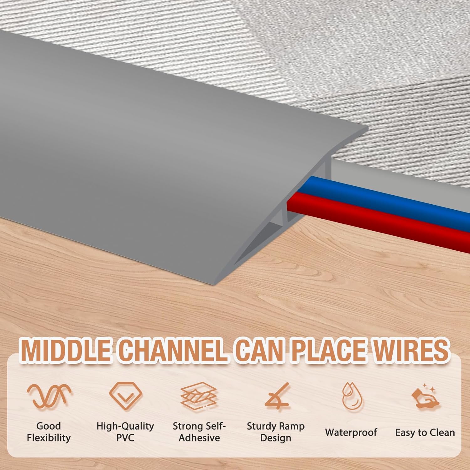 Floor Transition Strip Self Adhesive Vinyl Door Threshold for Doorways Carpet Edging Trim Overlap Edge Reducer for Laminate Floor, Carpet, Tile (Gray, 2/5" to 3/5", 3.3Ft)