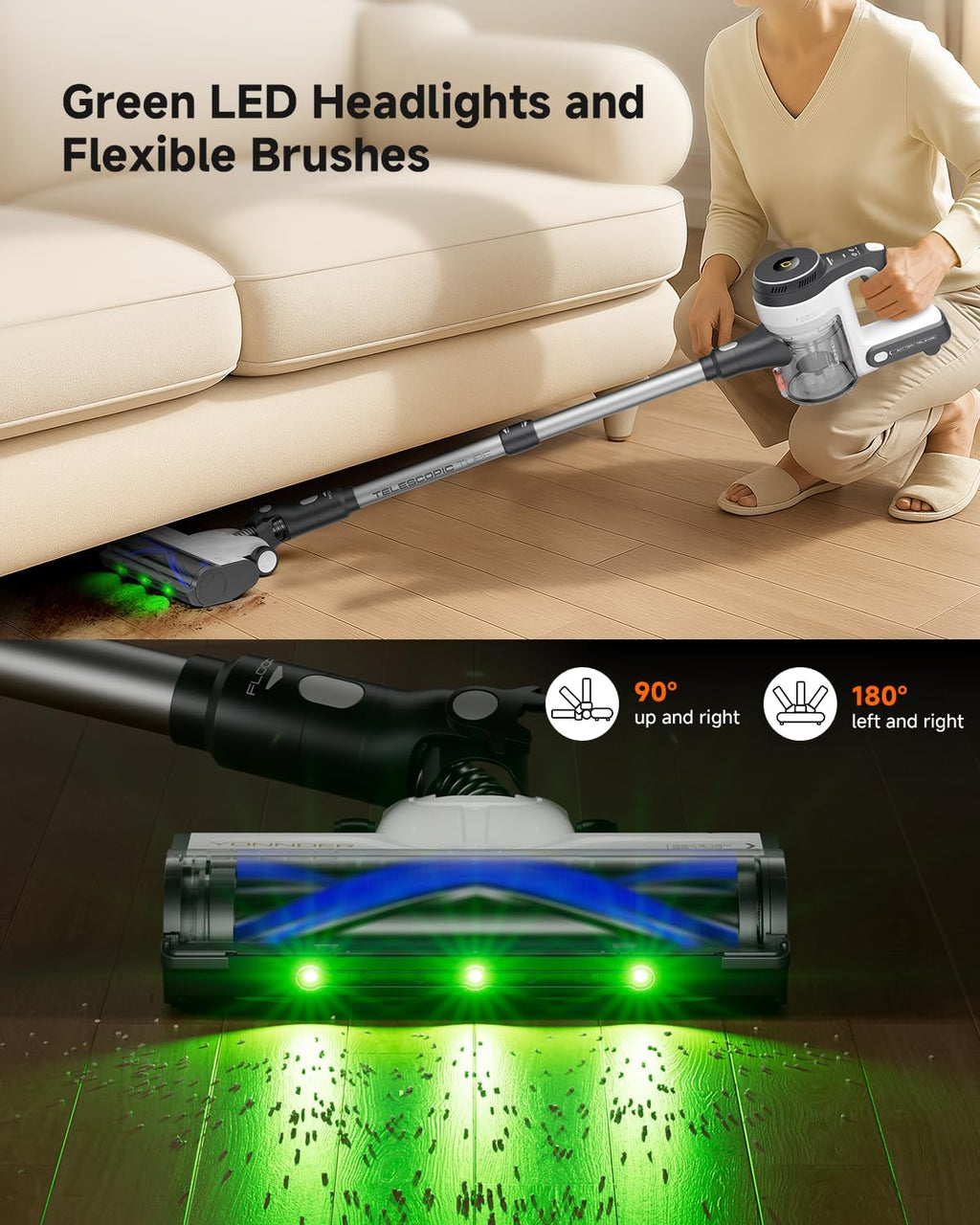 YONNDER Cordless Vacuum Cleaner, 48KPA/550W/65Mins Powerful Stick Vacuum for Home, Anti-Tangle, Self-Standing, Lightweight, Charging Dock, Vacuum Cleaner for Hardwood Floor/Carpet/Pet Hair/Car, M1