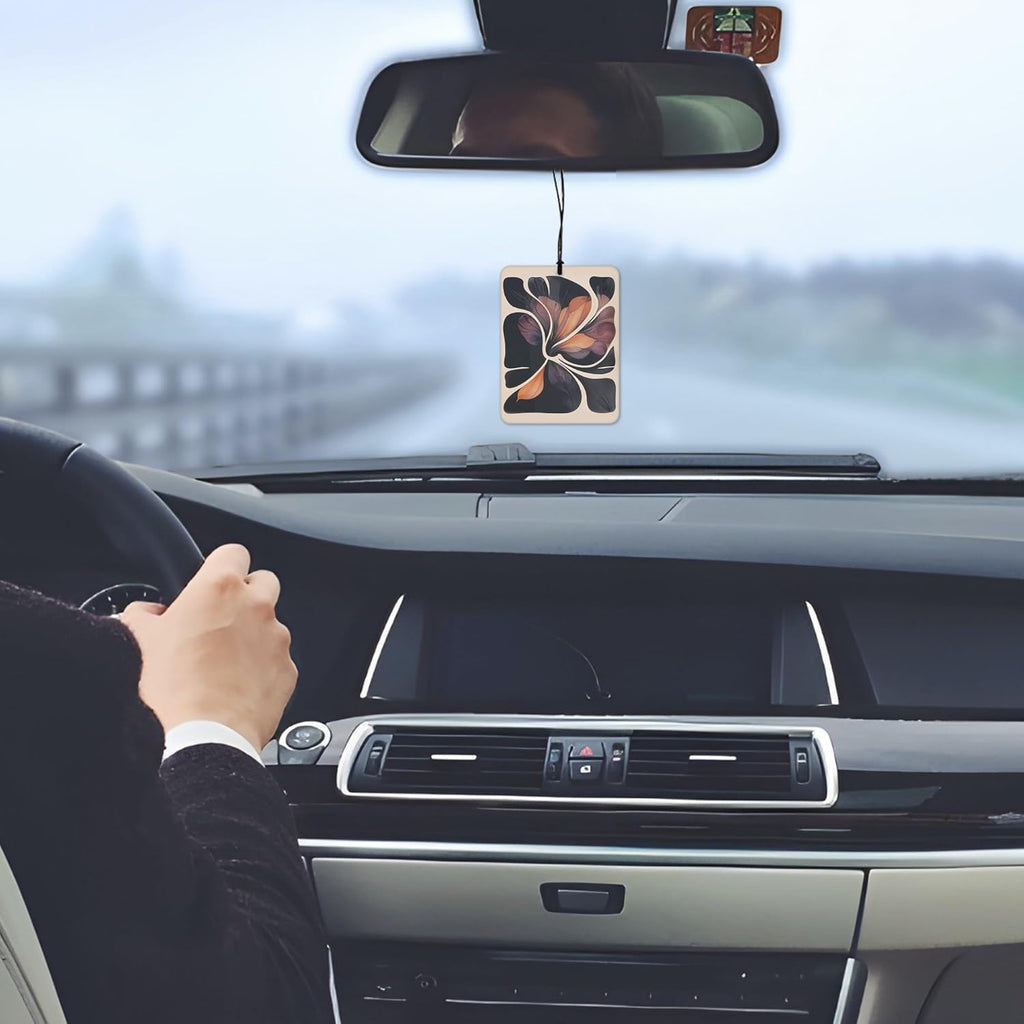 Boho Abstract Floral Car Air Freshener 4 Pcs, Retro Orange and Black Flower Hanging Scents Air Freshener for Women Girls Gifts, Vintage Scented Car Accessories Decor for Room Closet Drawer