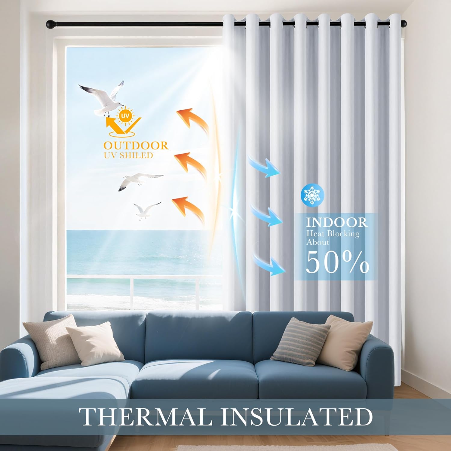 PONY DANCE Room Darkening White Curtains - Energy Efficient Small Window Curtains for Kids Nursery/Dining Room/Bathroom, W 34 x L 24 inch per Panel, Grayish White, Set of 2 Panels