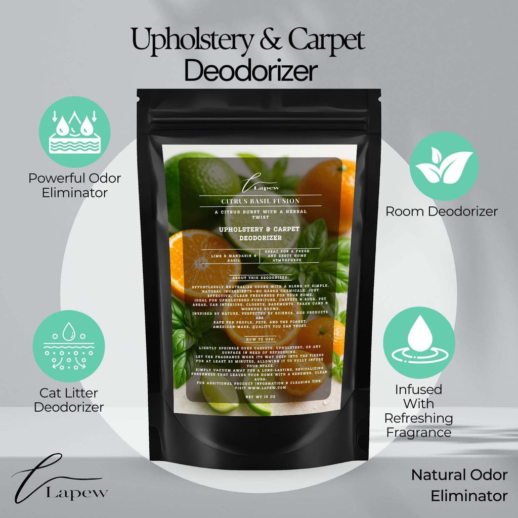 Citrus Basil Fusion Carpet Freshener Powder: Powerful Odor Eliminator for Home, Upholstery Deodorizer, Carpet Deodorizer, Pet Urine, Cat Litter Box - Citrus Basil Fusion Fragrance