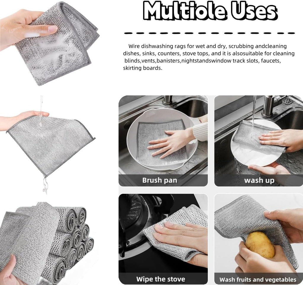 Non Scratch Wire Dishcloth, Wire dishwashing rag,Steel Wool Scrubber，Scrubs & Cleans for Dishes, Sinks, Counters, Stove Tops, Easy Rinsing, Durable (12PCS)