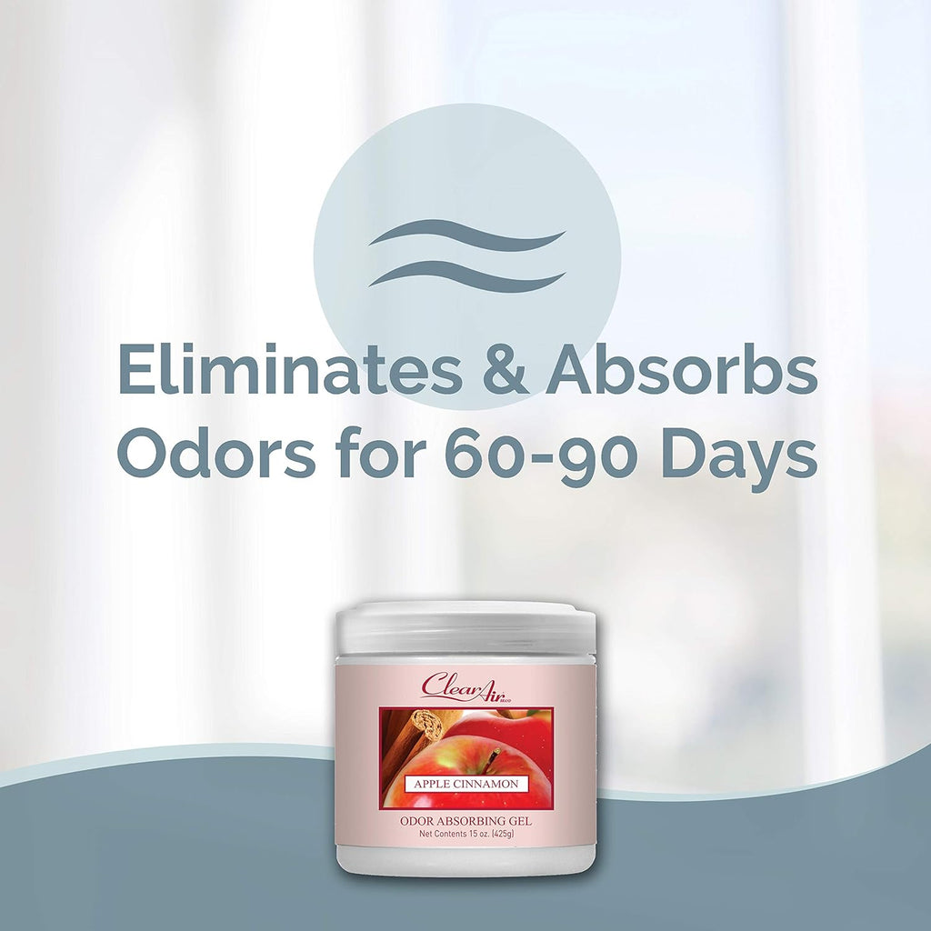 Clear Air Odor Absorber Gel - 15 oz, Pack of 2 - Air Freshener Absorbs and Eliminates Odors in Bathrooms, Cars, Boats, RVs and Pet Areas - Made with Essential Oils - Apple Cinnamon Scent
