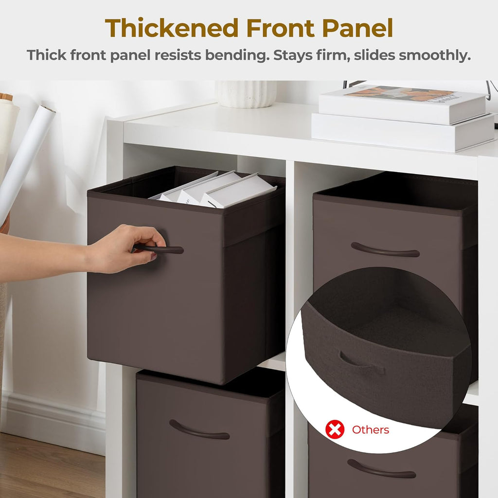 StorageWorks Brown Storage Cubes, 11 Inch Cube Storage Bins with Handle, Cube Storage Organizer Bins for Shelves and Closet, Collapsible Storage Bins, 4-Pack