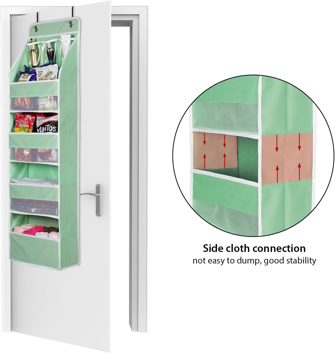 Univivi 5-Shelf Fabric Door Storage Over Door Hanging Organizer with 4 Large Pockets and 3 Small PVC Pockets Nursery Closet Cabinet Wall Mount Hanging Storage Organizers for Baby Nursery (Green)