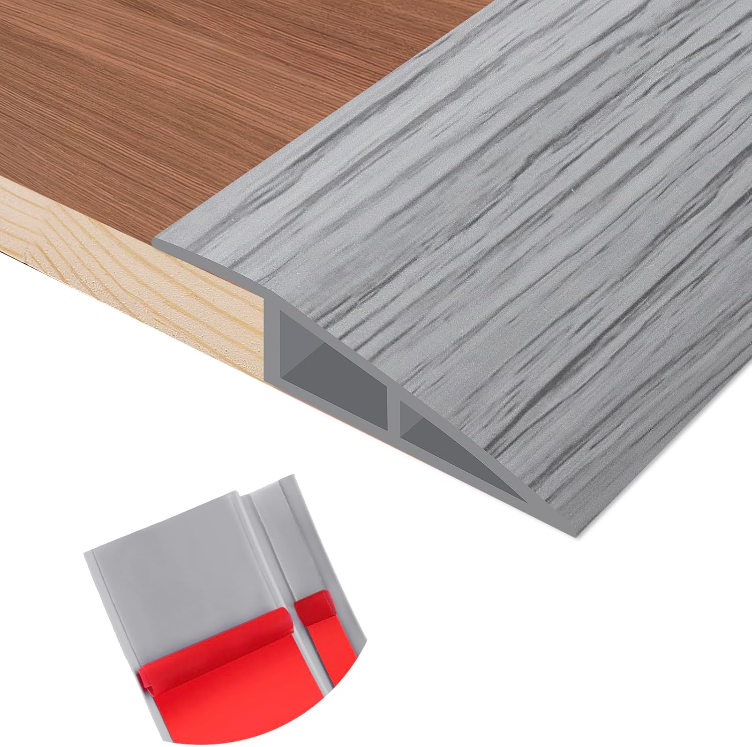 Floor Transition Strip Self Adhesive Vinyl Door Threshold for Doorways Carpet Edging Trim Overlap Edge Reducer for Laminate Floor, Carpet, Tile (Light Gray Wood Grain, 2/5" to 3/5", 6.6Ft)