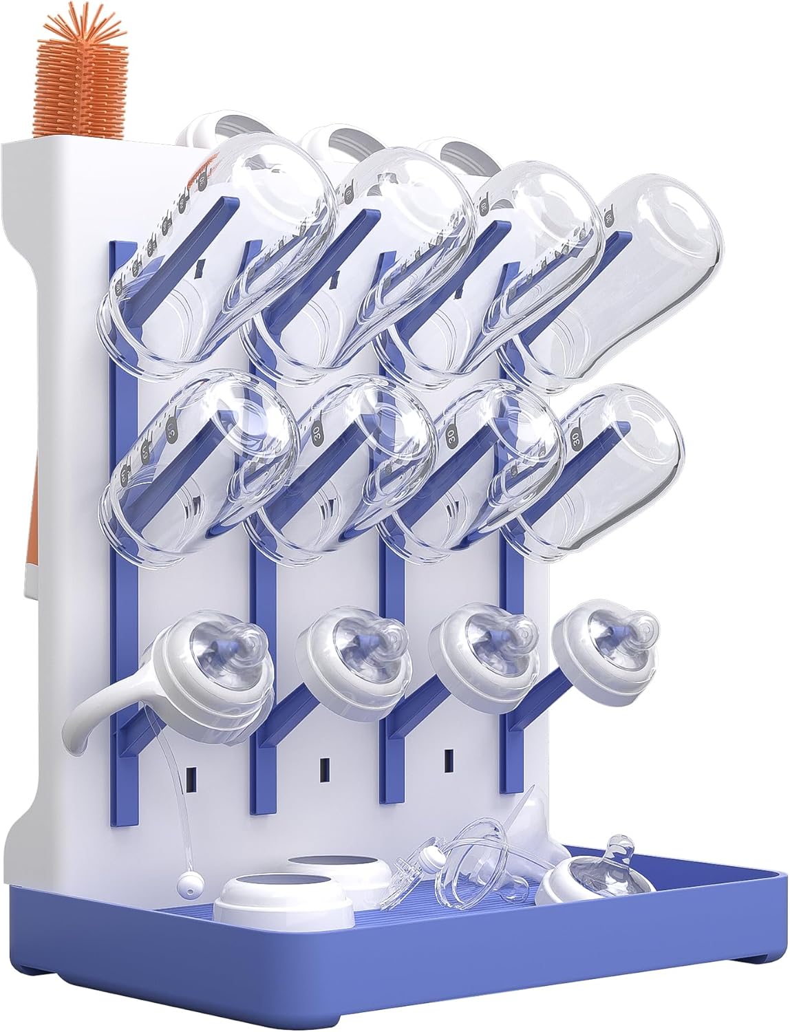 Baby Bottle Drying Rack: Vertical Space Saving Standing Bottle Organizer for Countertop – Holds Glass Baby Bottles, Utensils, Pump Parts, Brushes & Pacifiers, Kitchen – Premium Material (1, Blue)