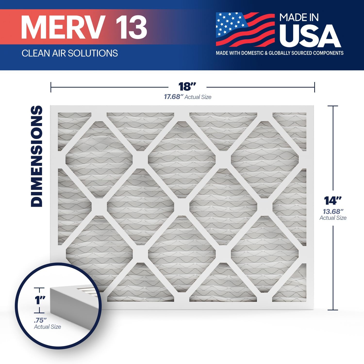 BNX TruFilter 14x18x1 MERV 13 (4-Pack) AC Furnace Air Filter - MADE IN USA - Electrostatic Pleated Air Conditioner HVAC AC Furnace Filters - Removes Pollen, Mold, Bacteria, Smoke