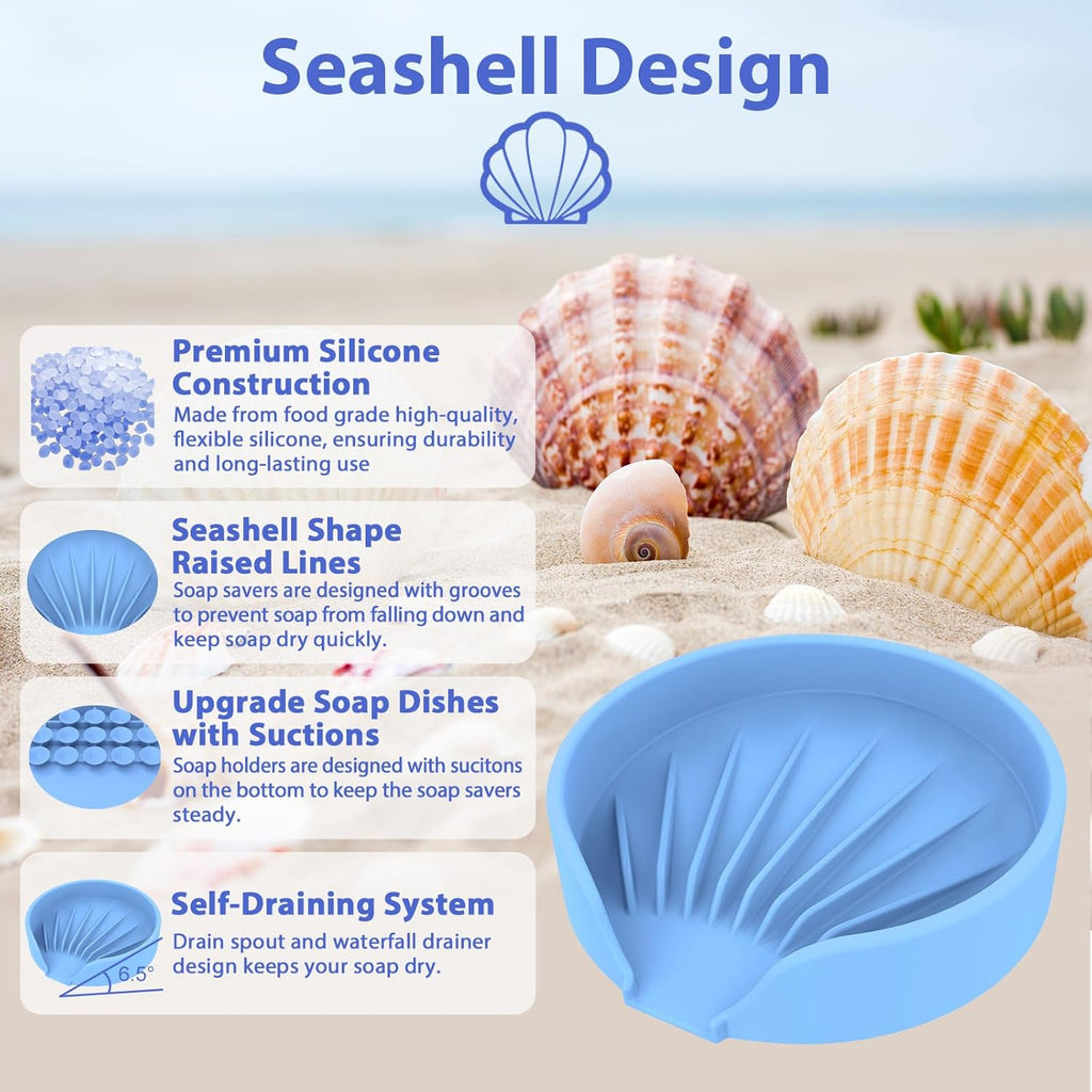 Self Draining Soap Dish, Silicone Suction Cup Soap Holder Tray Savers Container Sponge Holder for Bar Bathroom Shower Kitchen Sink, Can Extend Soap Life (2, Sky)