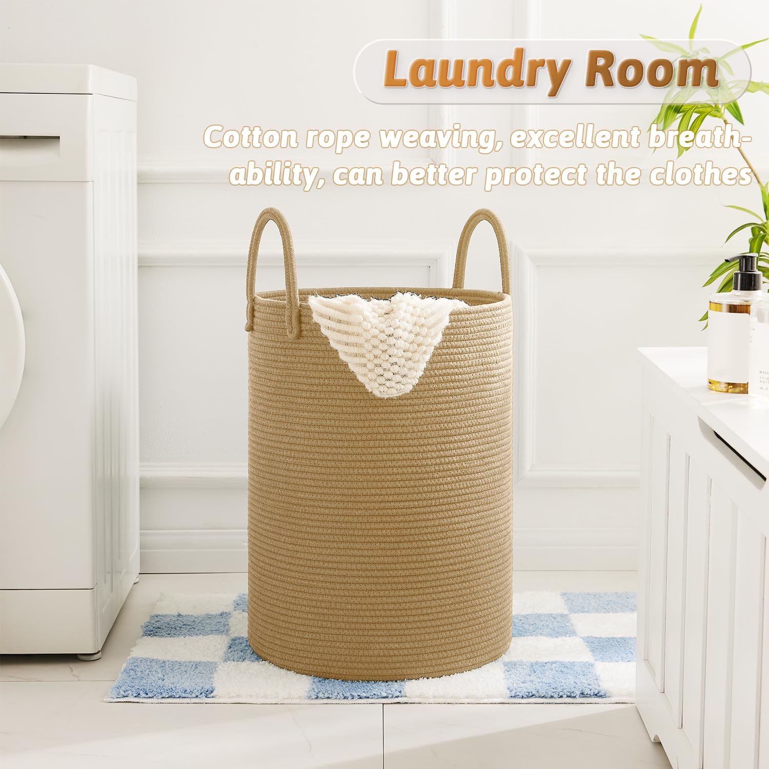 Laundry Basket,Woven Cotton Rope Laundry Hamper,100L for Decorative Storage of Dirty Clothes,Toys and Blankets in Bathroom,Baby Room and Living Room