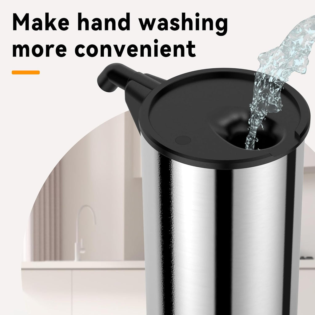 Automatic Soap Dispenser,Stainless Steel Material, Rechargeable Touchless Hand Sanitizer Pump,4 Adjustable Levels Smart Electric Dispenser,Suitable for Bathroom,Kitchen (Battery Silver)