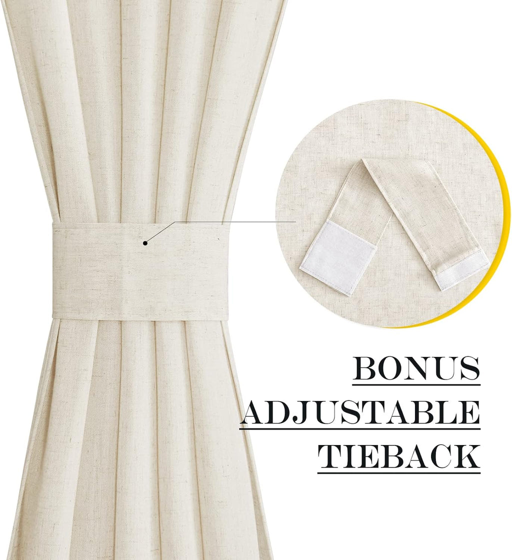 NICETOWN Natural Linen Door Curtains French for Glass Door Window Sidelight Curtains for Front Cafe Sheer Drapes Light Filtering Rod Pocket Blinds for Bathroom Kitchen, 1 Panel, 26W x 50L