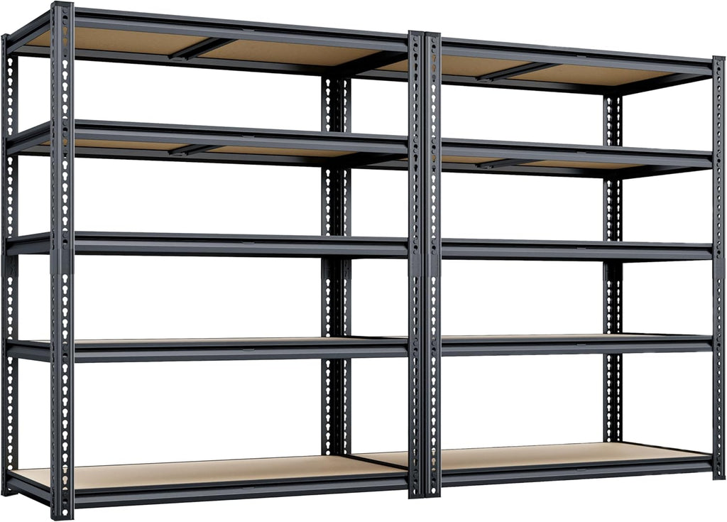 72"H Storage Shelves heavy duty, 2000LBS Garage Shelving, 5 Tier Metal Shelving Unit Adjustable Garage Shelves Rack Shelf for Storage Warehouse Pantry Closet,35.6" W × 16" D × 72" H, Black, 2PCS