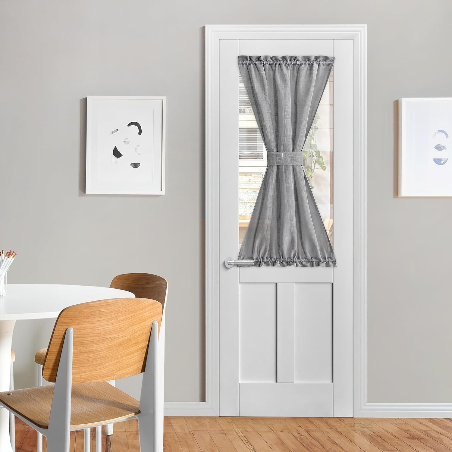 NICETOWN French Door Curtain with Tieback, Rustic Semi-Sheer Back Front Door Shade 50 Inches Long Curtains, Short Curtain Light-Filtering Privacy Window Decor, 1 Panel, Dark Grey, 26" Wide