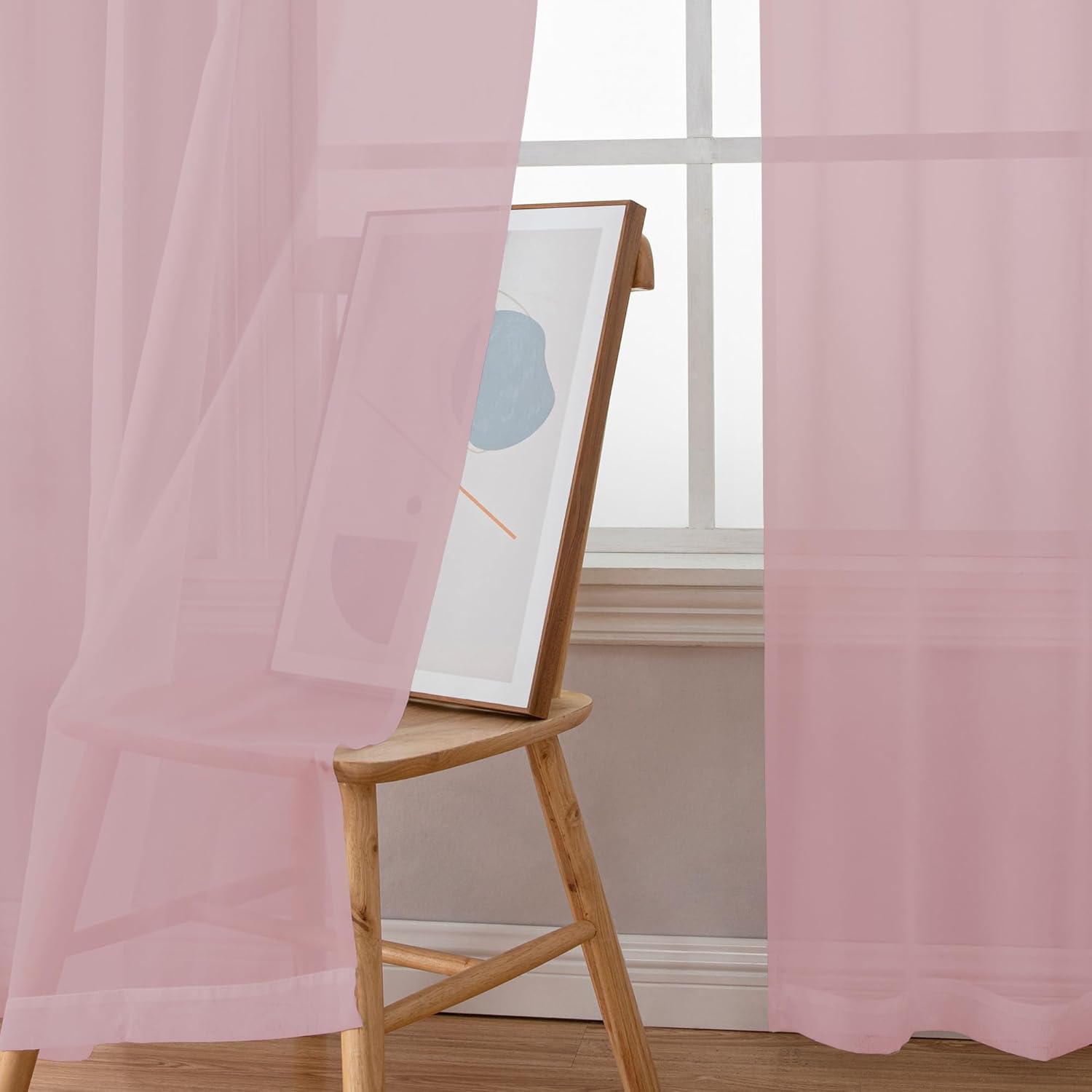 Chyhomenyc Sheer Curtains 54 Inch Long 2 Panels, Short Voile Drapes for Dinning Small Windows Bathroom Living Room Bedroom, Rod Pocket, 42Wx54L Inches, 2PCS, Blush Pink
