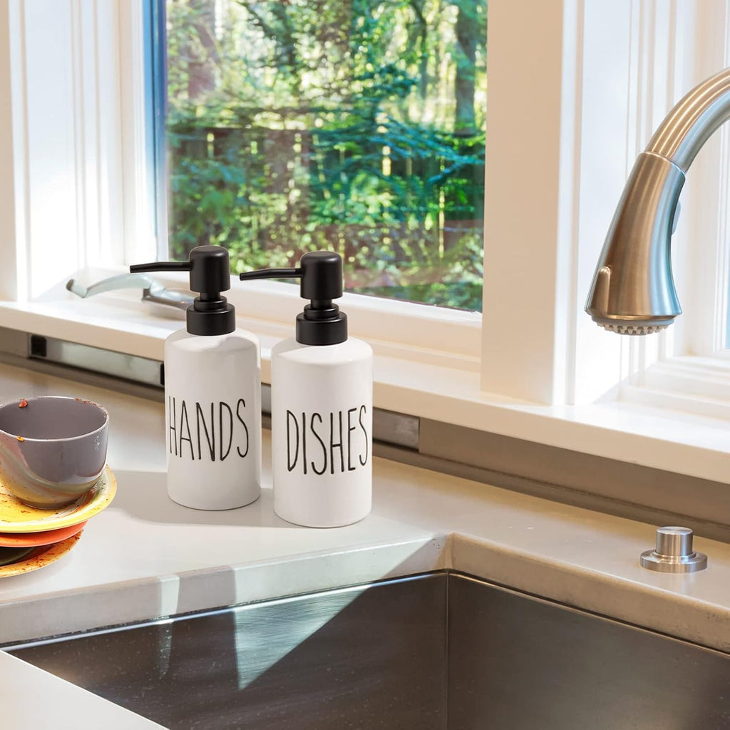 FE Hand Soap Dispenser, 10oz Ceramic Soap Dispenser for Bathroom with Plastic Pump(Hands)