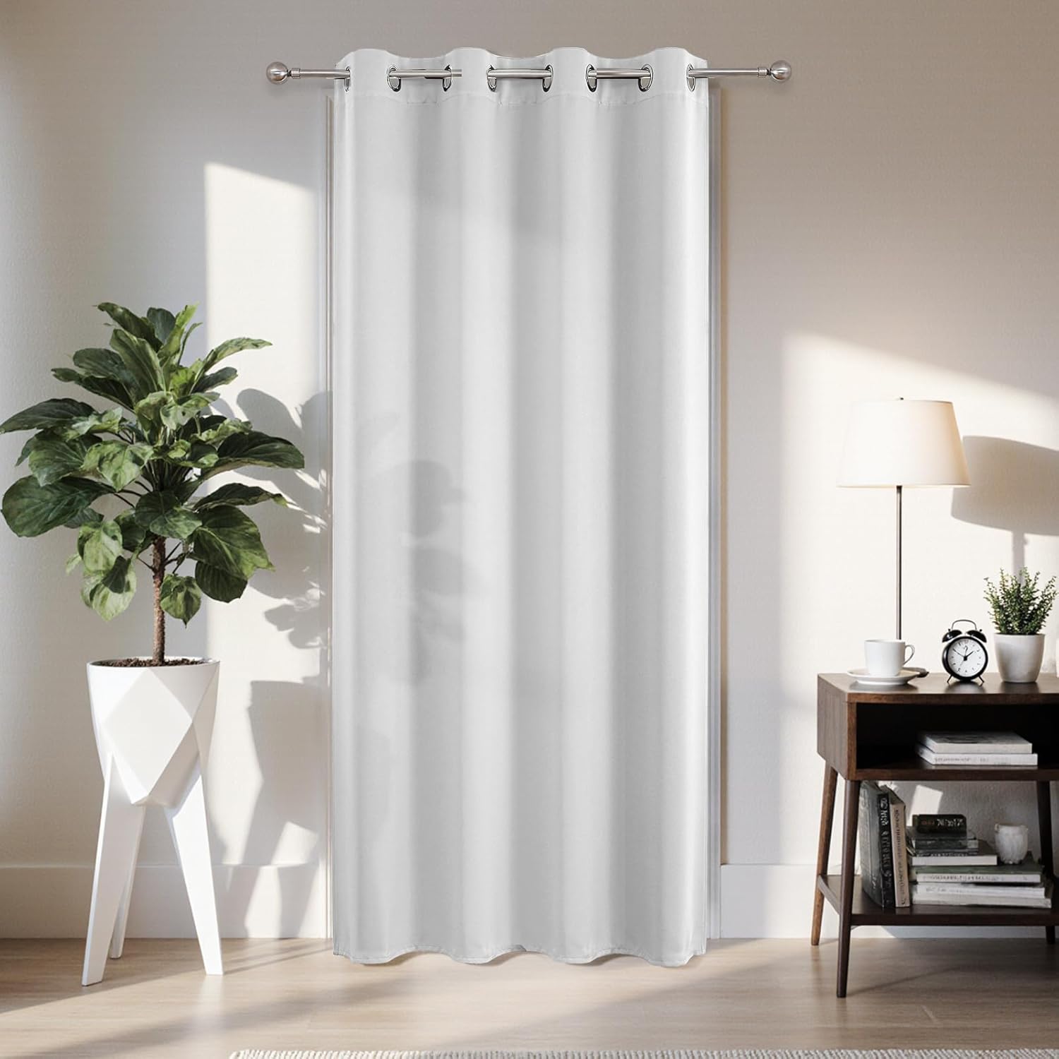 Joydeco Blackout Door Curtain for Doorway Privacy 84 Inches Long, Grommet Closet Curtain for Open Closet, Room Divider for Bedroom Living Room (Greyish White 52Wx84L, 1 Panel)