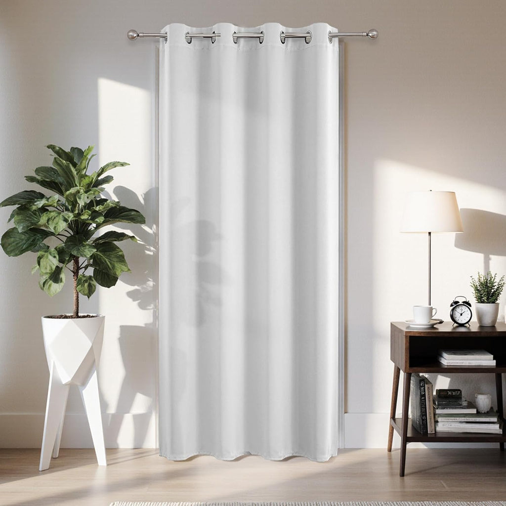 Joydeco Blackout Door Curtain for Doorway Privacy 90 Inches Long, Grommet Closet Curtain for Open Closet, Room Divider for Bedroom Living Room (Greyish White 52Wx90L, 1 Panel)