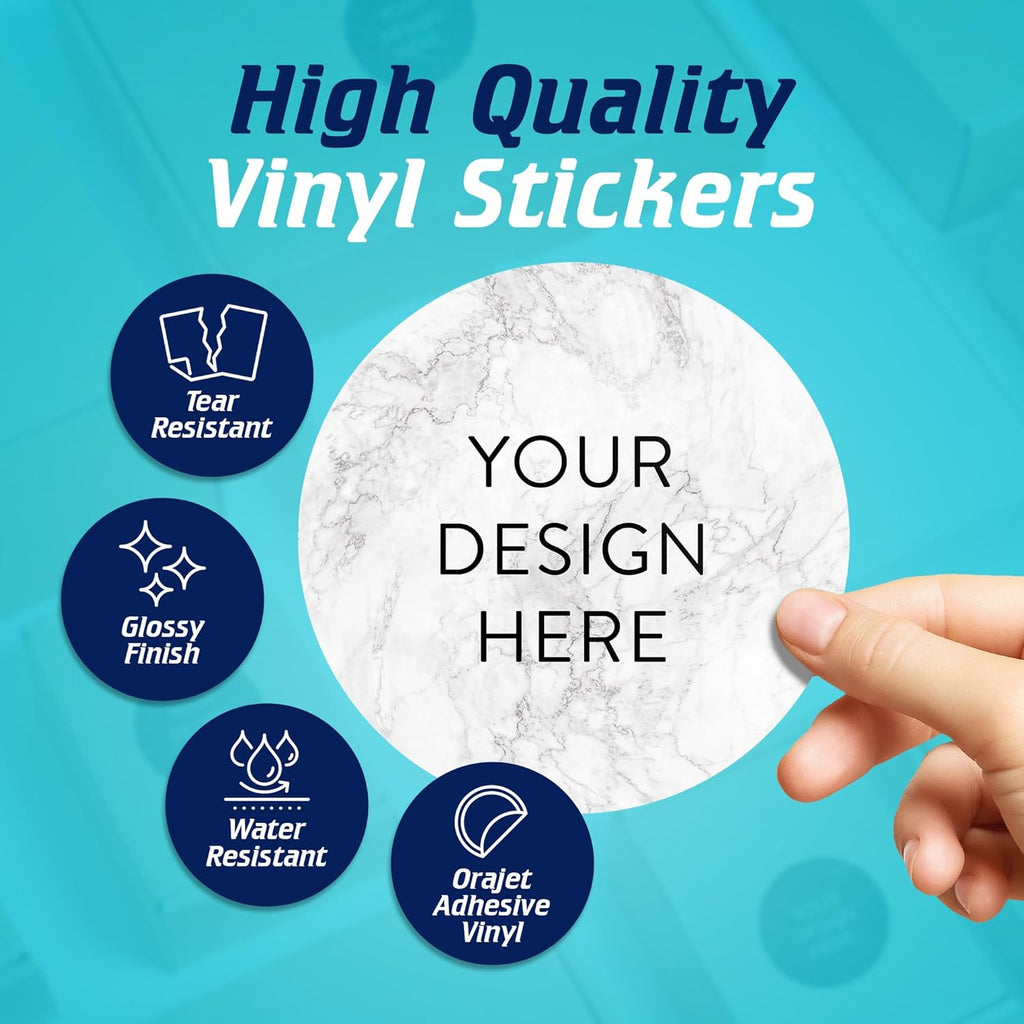 100 Custom Vinyl Stickers - Upload Your own Image, Text, Design, Logo - Personalized Logo Labels for Handmade, Packaging, Bottle, Jars, Candle, Brand Stickers (Silver Marble, 5x5)