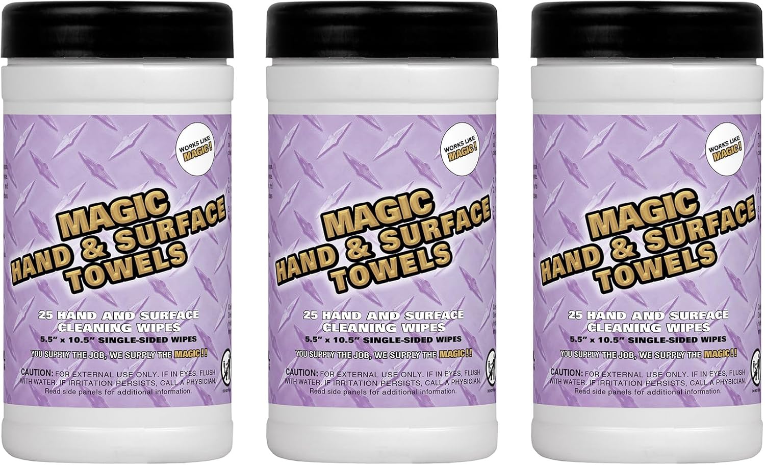 Magic Heavy Duty Cleaning Wipes - Single Sided Hand & Surface Shop Towels | Professional-grade Cleaning | Waterless | Moisturizing | Cleans Grease, Oil, Dirt, & more (3 Pack | 75 Sheets Total)