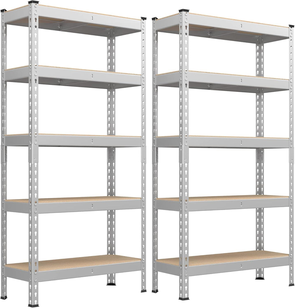 SONGMICS 5-Tier Storage Shelves, Load 2310 lb, Set of 2 Garage Storage, Boltless Assembly, Adjustable Shelving Unit, 11.8 x 29.5 x 59.1 Inches, for Study Shed Basement, Silver UGLR300E02