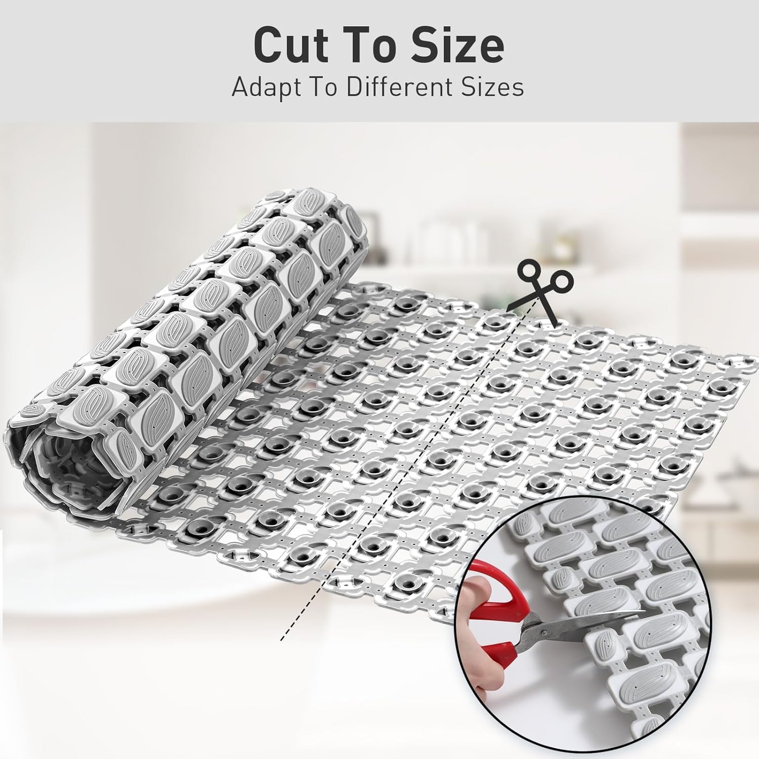 Shower Mat Non Slip Bathtub Mat - 27 x 16 Inch Eco-Friendly Soft Bath Mat for Tub Non Slip Shower Mats for Inside Shower with Suction Cups and Drain Holes, Easy to Clean Quick-Drying, Grey