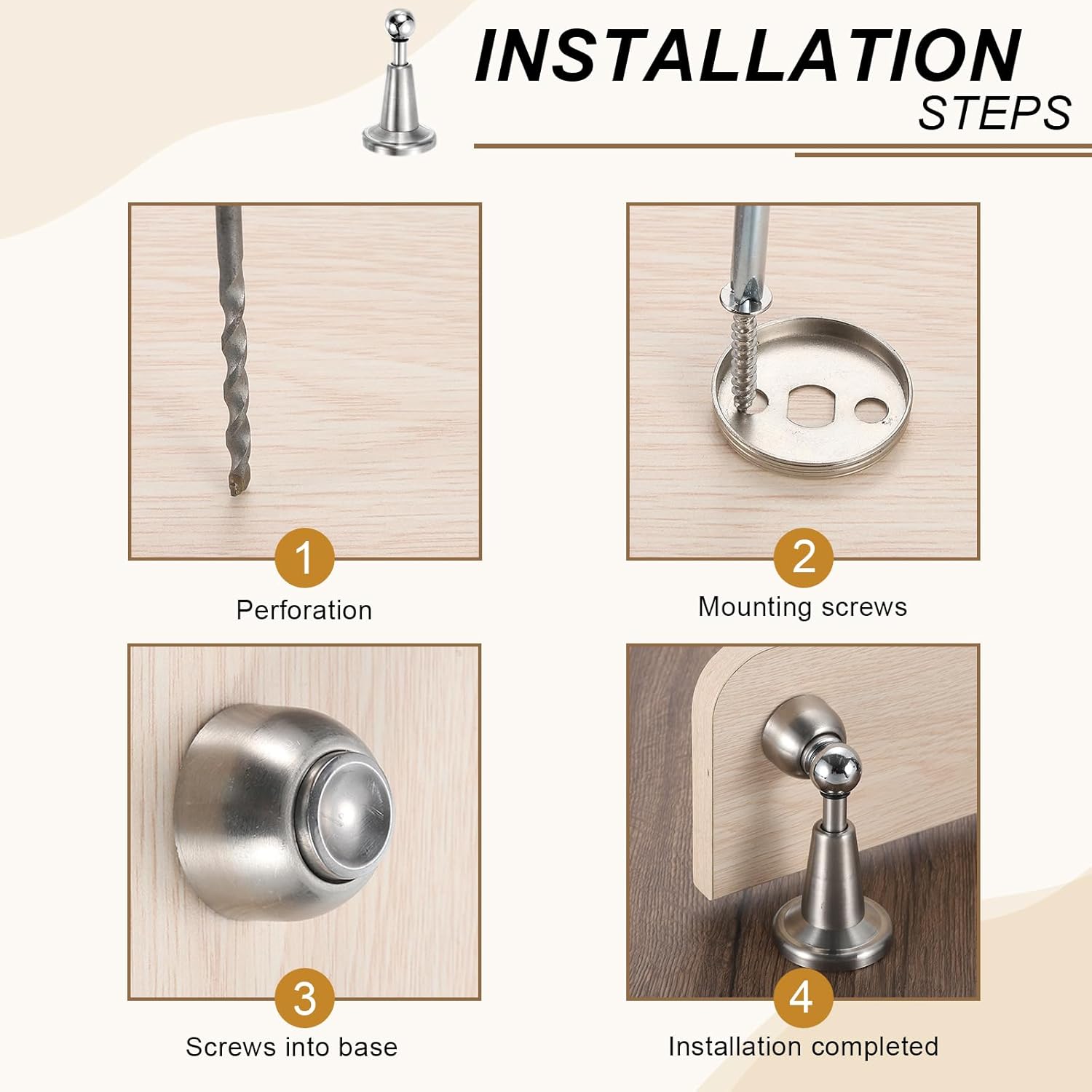 uxcell 6Pcs Magnetic Door Stopper, 304 Stainless Steel Magnetic Door Stop Catch, Soft-Catch Brushed Nickel Hold Door Open Wall Mount for Bottom of Door, Silver