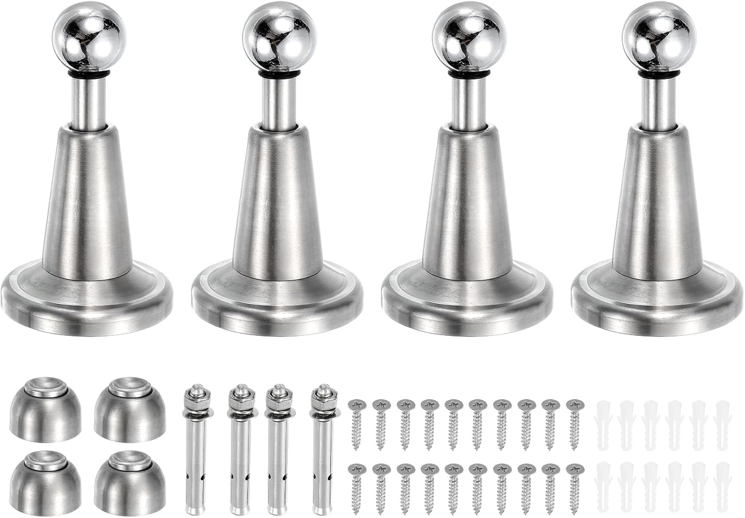 uxcell 4Pcs Magnetic Door Stopper, 304 Stainless Steel Magnetic Door Stop Catch, Soft-Catch Brushed Nickel Hold Door Open Wall Mount for Bottom of Door, Silver