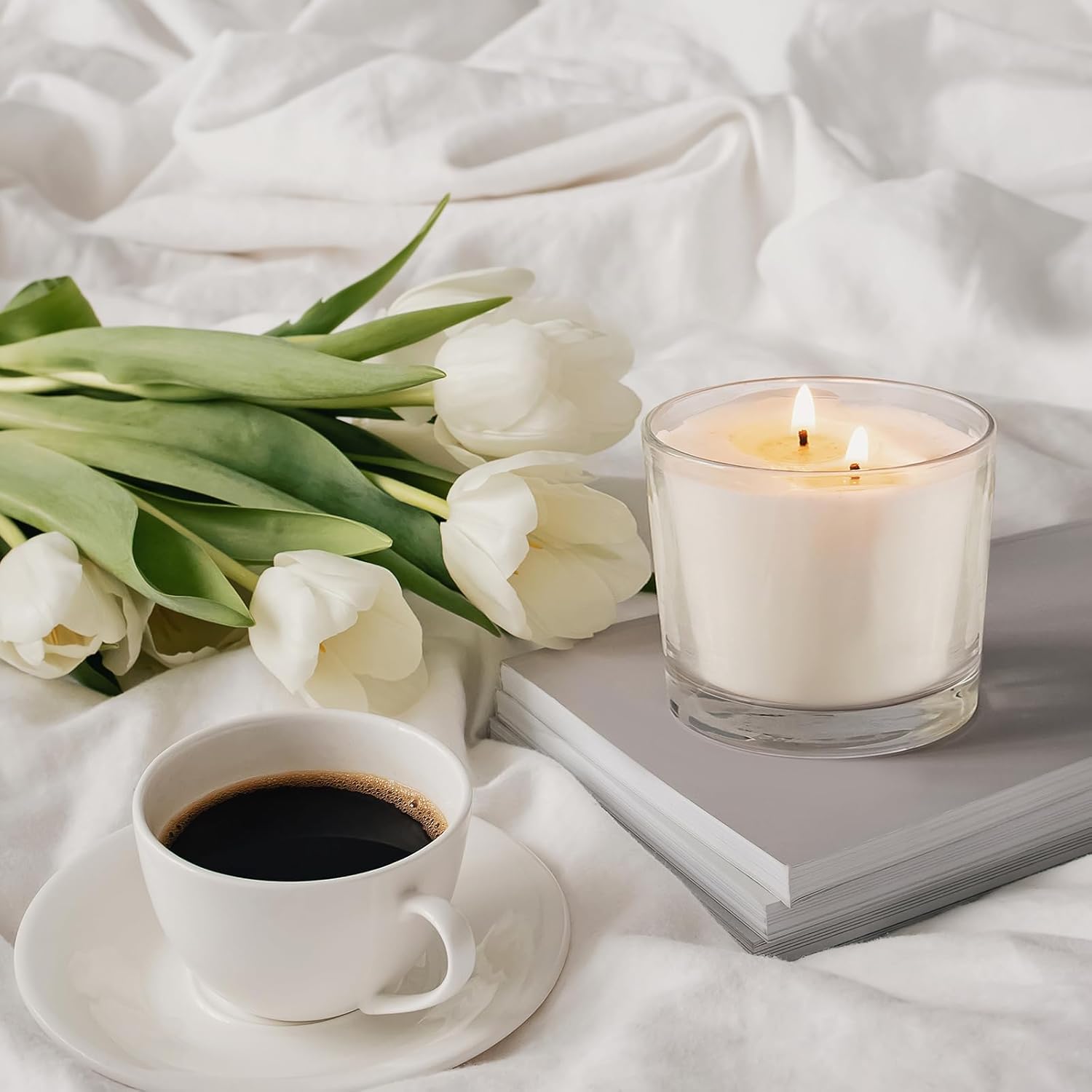 12 OZ Thick Candle Jars for Making Candles 12 Pcs, Empty Jars with Wood Lids for Spice Jars, Sample Container, Clear