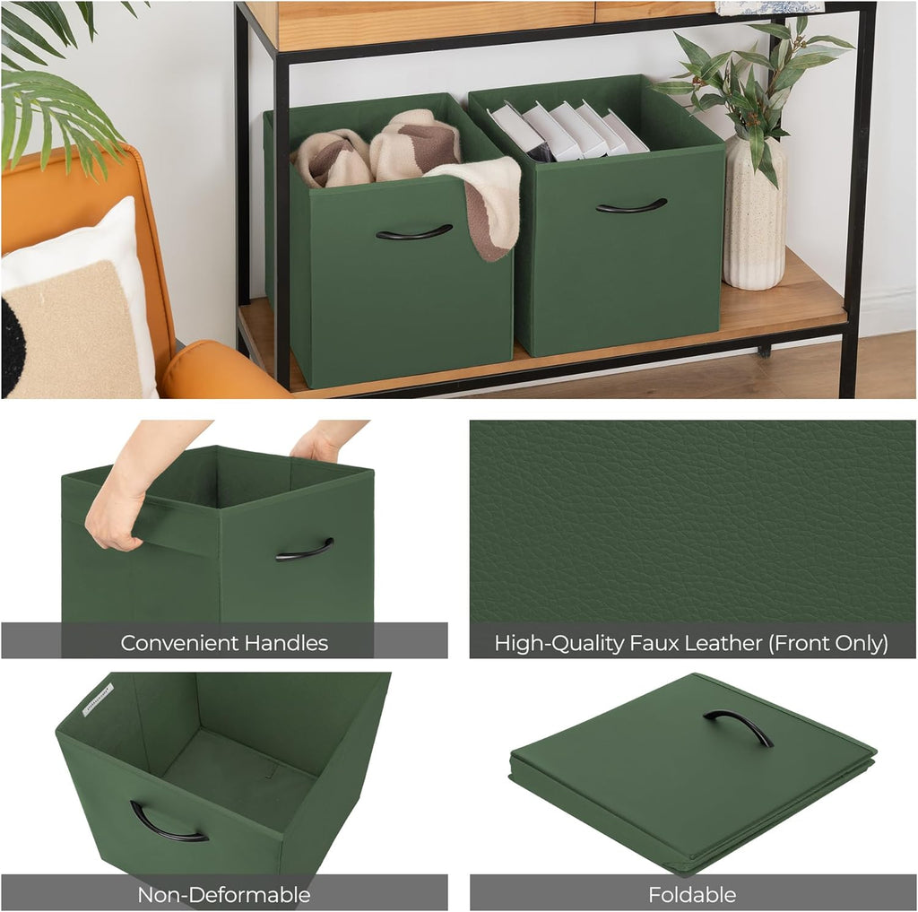 StorageWorks Green Storage Cubes, 13x13 Storage Cube Bins with Handle, Cube Storage Organizer Bins for Shelves and Closet, Collapsible Storage Bins, 4-Pack