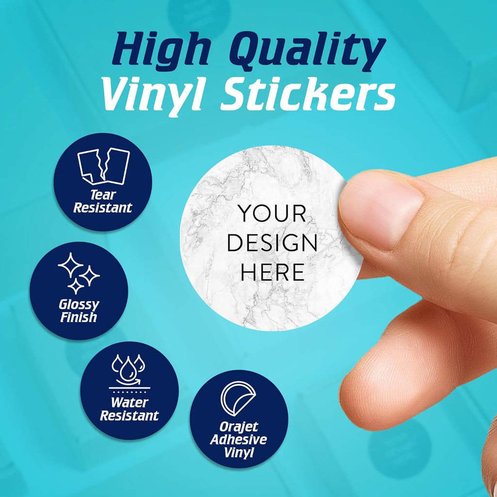 100 Custom Vinyl Stickers - Upload Your own Image, Text, Design, Logo - Personalized Logo Labels for Handmade, Packaging, Bottle, Jars, Candle, Brand Stickers (Silver Marble, 1.5x1.5)
