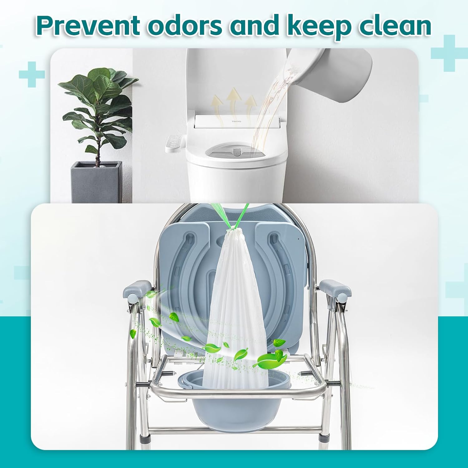 120 Pack Commode Liners with Super Absorbent Pads, Disposable Leakproof Bedside Commode Bags, Universal Fit for Standard Toilet Chair Buckets(120 Bags+120 Pads) (120PACK)