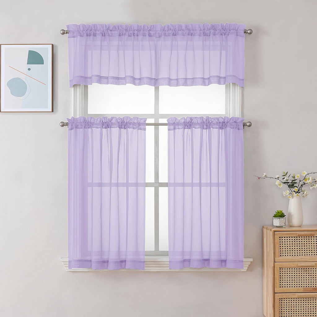 Chyhomenyc Lilac Sheer Curtains 30 inch Length 2 Panels, Light Filtering Voile Rod Pocket Short Window Curtians for Bathroom Living Room Farmhouse Small Windows, 42Wx30L inches