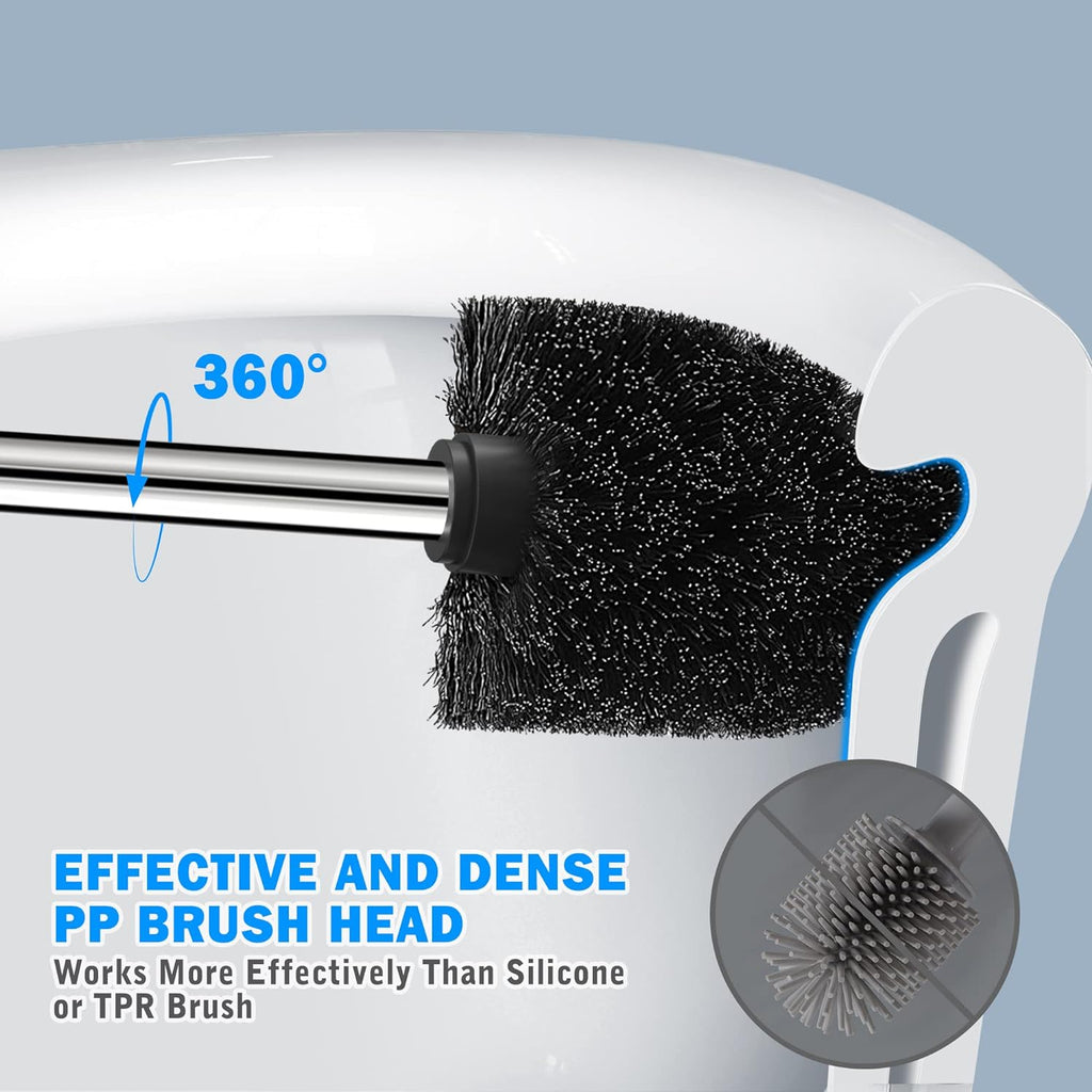 Toilet Brush and Holder, Toilet Brush with 304 Stainless Steel Long Handle, Toilet Bowl Brush for Bathroom Toilet-Ergonomic, Elegant,Durable（Black）