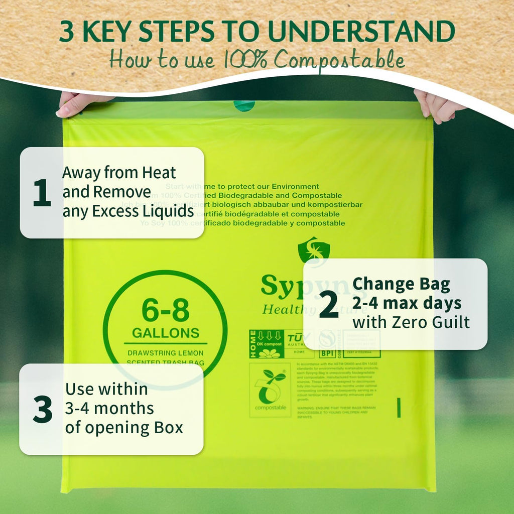 Compostable Trash Bags 6-8 Gallon (50-Pack) – Heavy Duty, 1.1 Mil Thick, 100% Biodegradable Kitchen Waste Bags for Medium Bins | ASTM D6400, BPI & OK Compost HOME Certified, Eco-Friendly & Recyclable