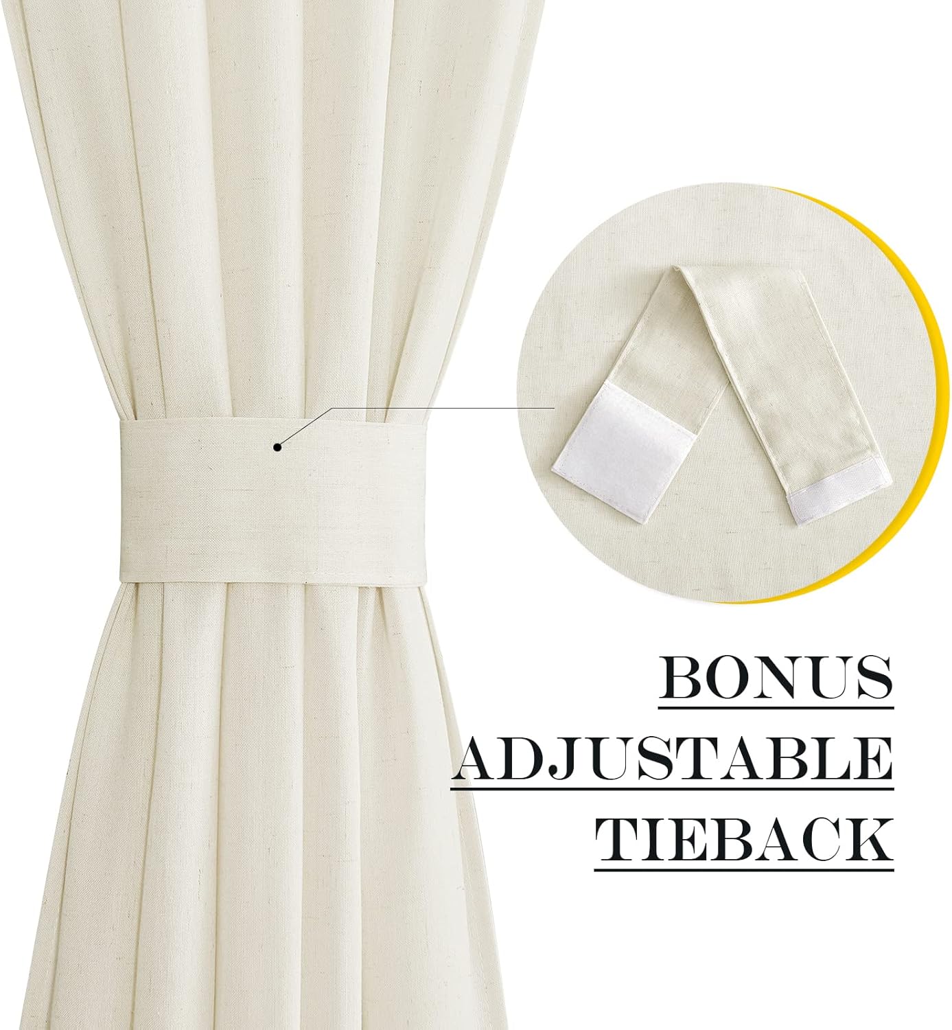 NICETOWN Door Window Curtain Panel, Farmhouse Elegant Solid French Door Curtain Rod Pocket Country Shade for Front with Bonus Tieback - 1 Panel, Off White