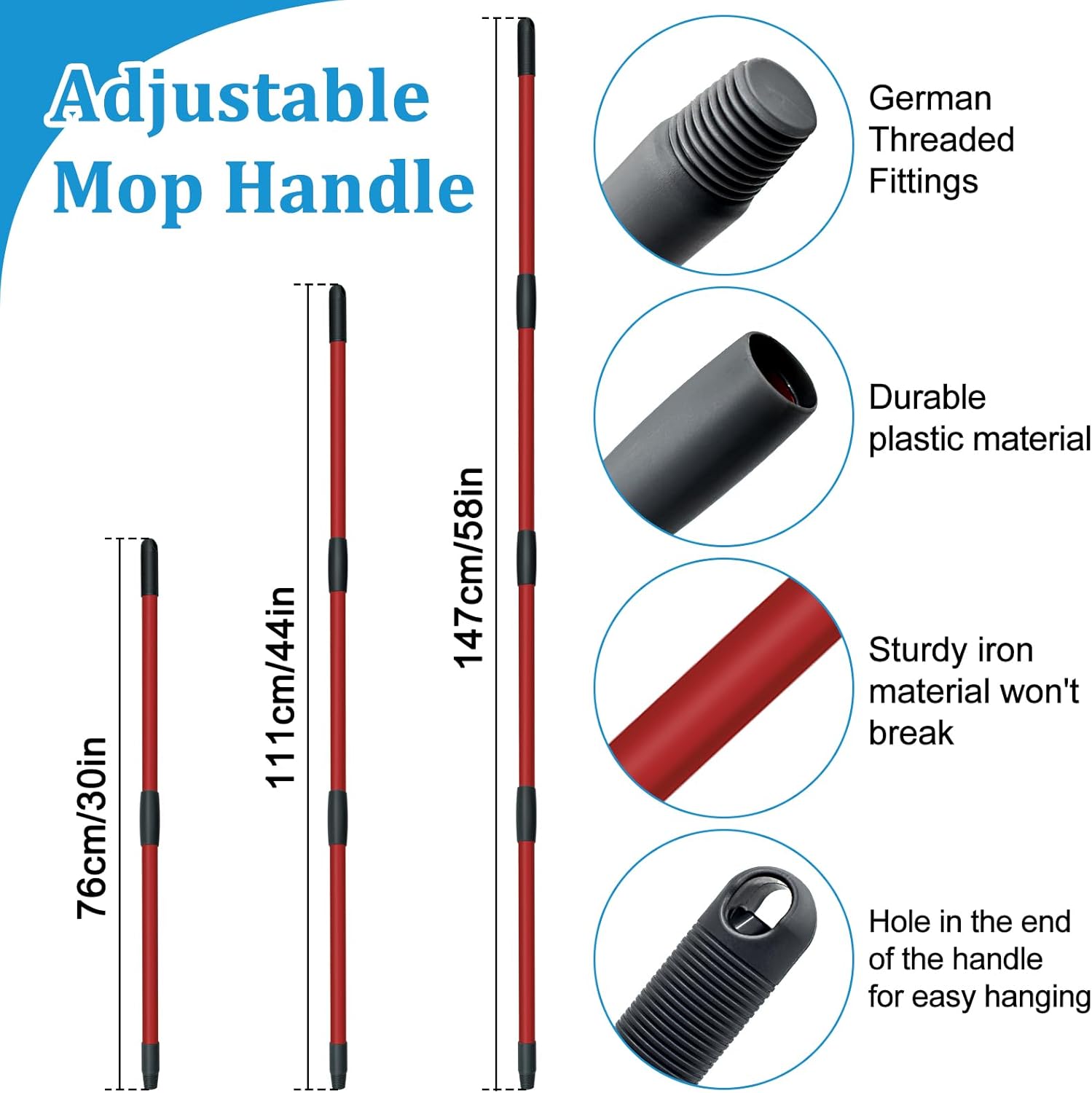 Spin Mop Handle,Mop Heads Replacements,Scrubber Mop Head and Mop Base Compatible with O-cedar RinseClean 2-Tank Spin Mop System,Mop Handle and Head Replacement Combo Set for Wet Dry Use Floor Cleaning