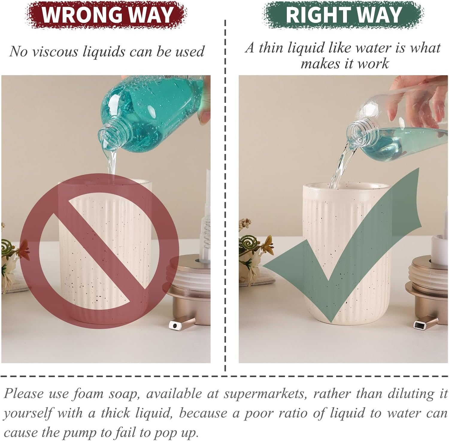 BosilunLife Foam Hand Soap Dispenser - Ceramic Foaming Soap Dispenser for Bathroom 12oz Refillable Liquid Lotion Soap Dispenser with Rust-Proof Foaming Pump for Countertop