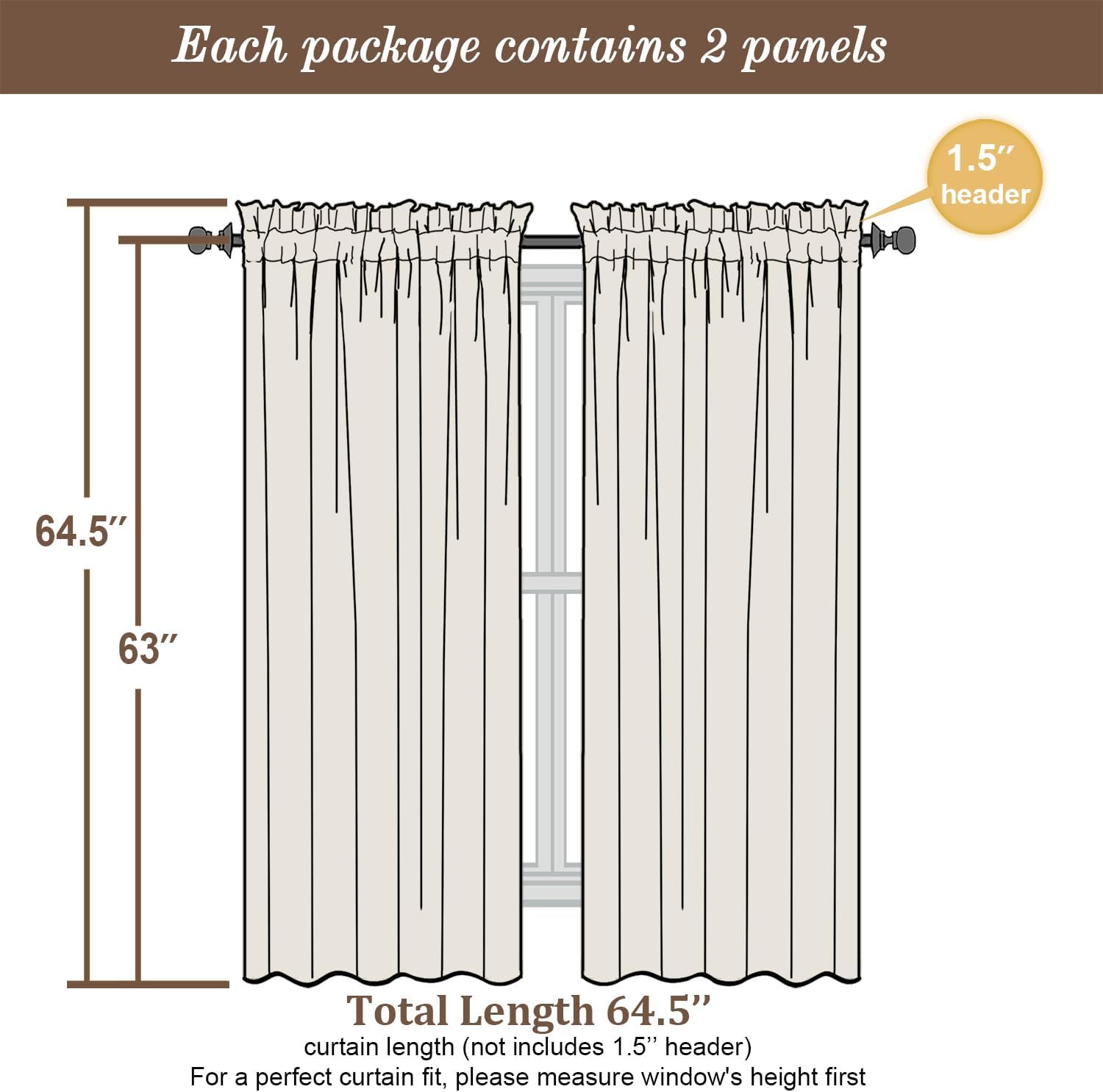 Chyhomenyc Sheer Curtains 63 Inch Length 2 Panels Set, Short Window Curtain Drapes Semi Transparent Voile Rod Pocket Curtains for Dining Bedroom Living Room, Each 42W x 63L inch, Set of 2, Ivory
