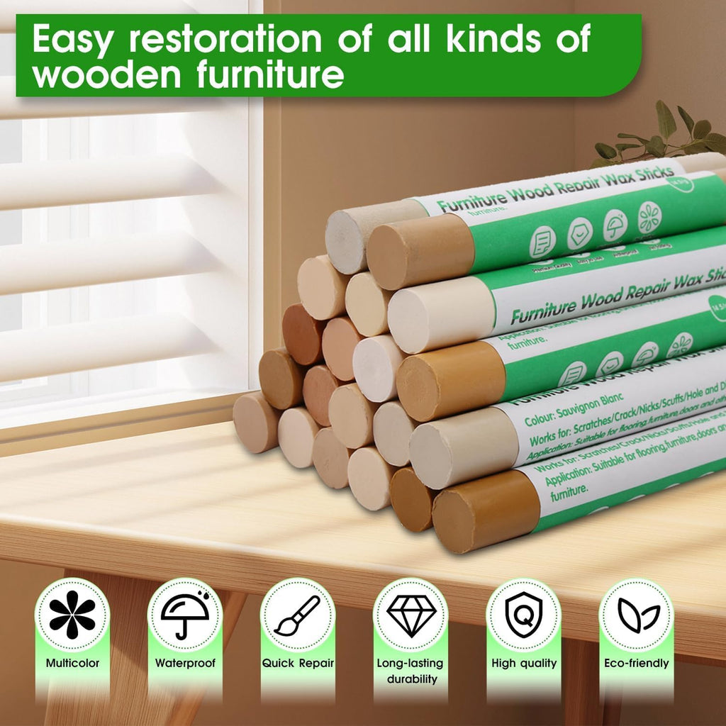 Furniture Markers Touch Up, 20 Colors Wood Filler Sticks, Wood Wax Crayons for Repairing Scratches, Scuffs, Cracks, Holes on Furniture, Floors, Cabinets, Tables, and Doors - Brown Series
