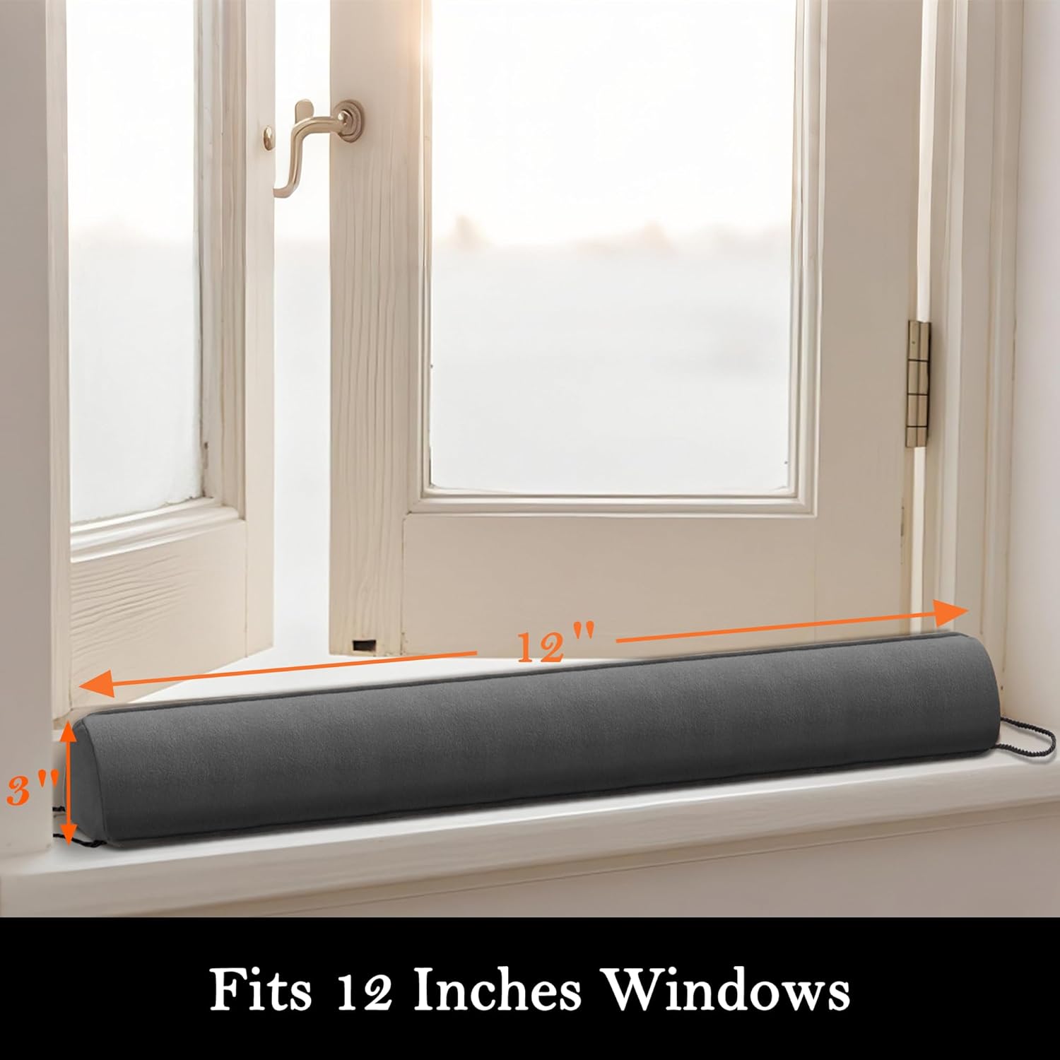 Sunolga 12" Door Draft Stopper Blocks Hot and Cold Air with Removable Washable Cover for Gaps Up to 3", All-Season Seal for Noise, Door Sweep for Bottom of Door and Window, Home Essentials, Gray